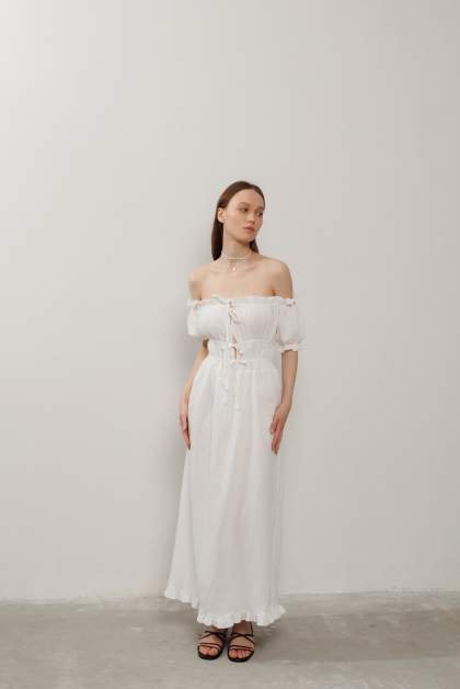 Муслінова сукня у довжині міді з декоративними зав'язками