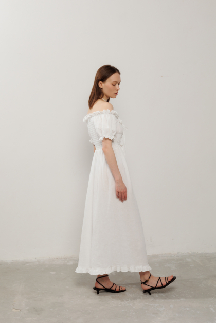 Муслінова сукня у довжині міді з декоративними зав'язками